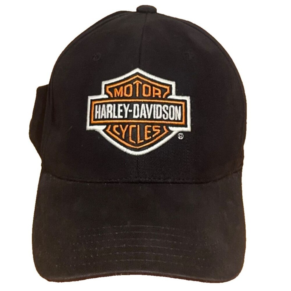 Harley-Davidson Black Baseball Cap with Orange Logo 7 1/8 Biker Motorcycle Gear